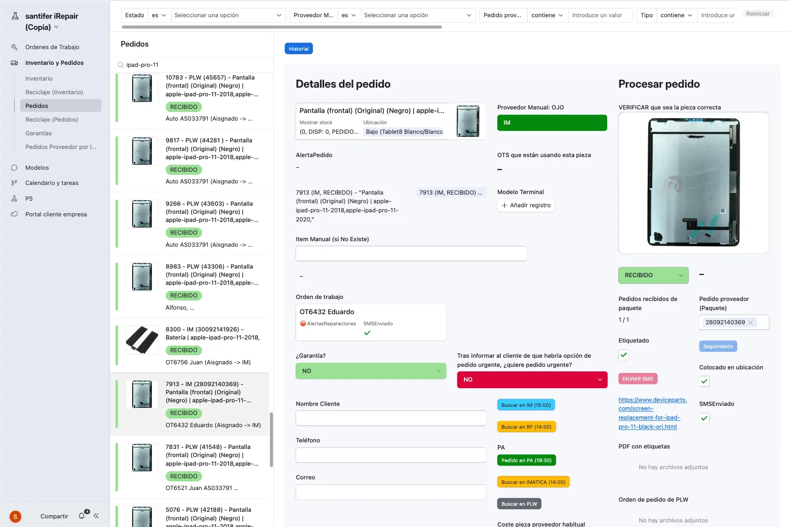 Interfaz Airtable de pedidos