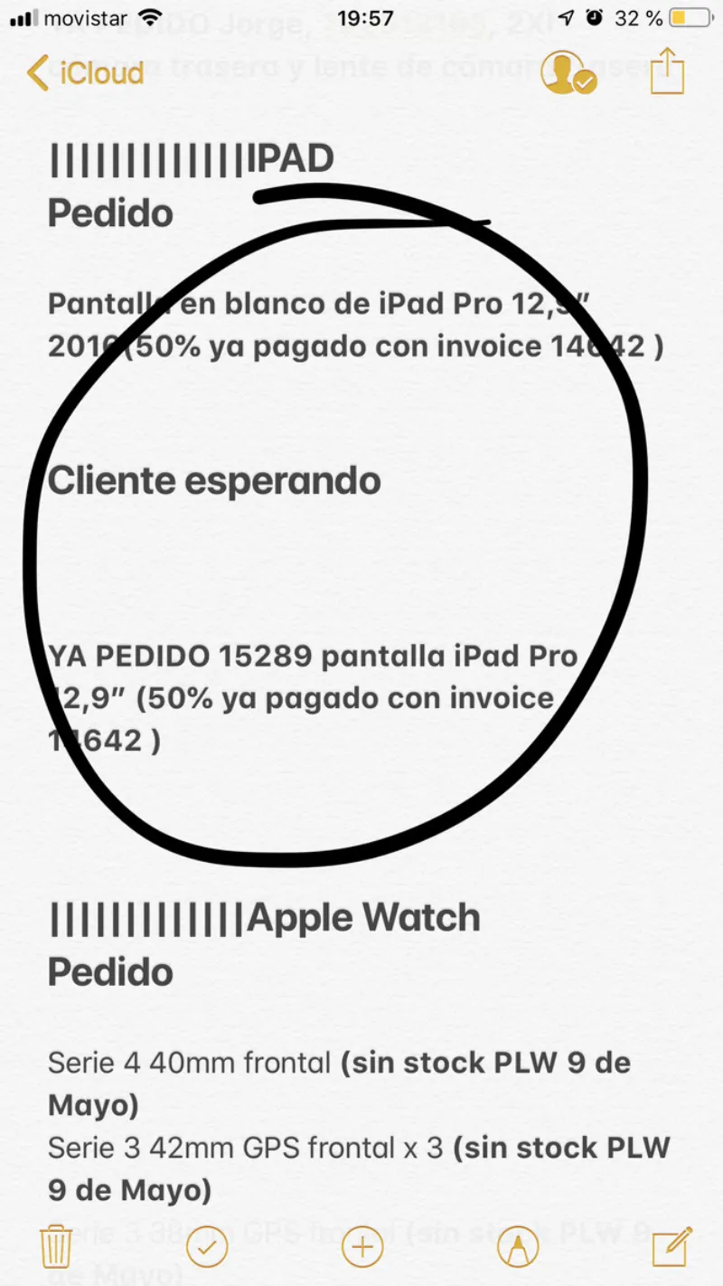 Notas de iCloud como sistema de pedidos