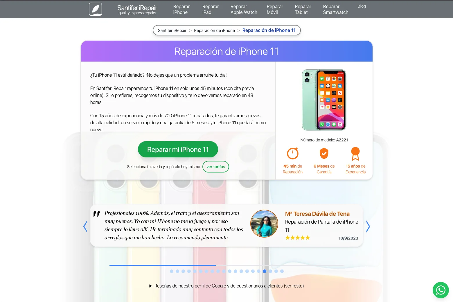 Landing de reparación generada desde Airtable
