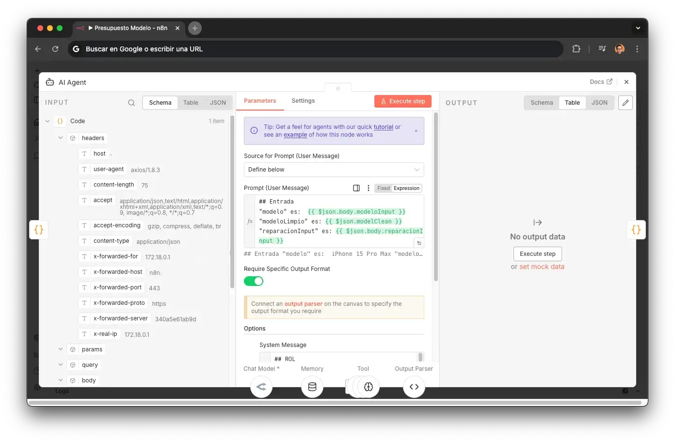 System prompt del sub-agente de presupuestos