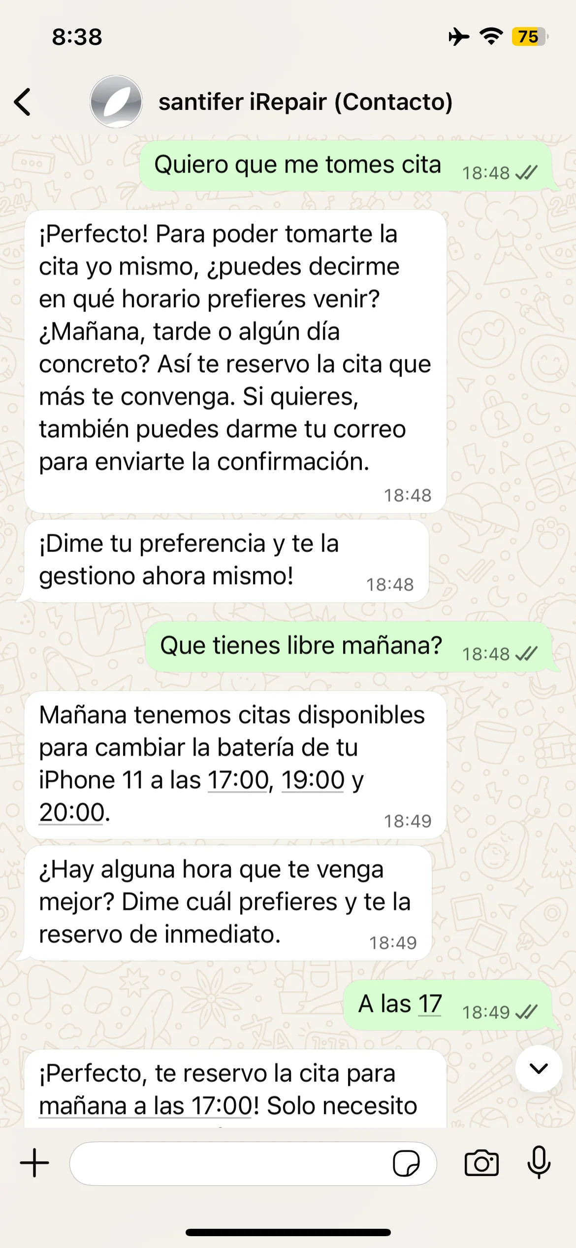 Booking: email → cita confirmada + template WhatsApp de confirmación